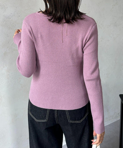 不對稱領口紐扣羅紋針織衫