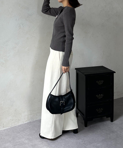 不對稱領口紐扣羅紋針織衫