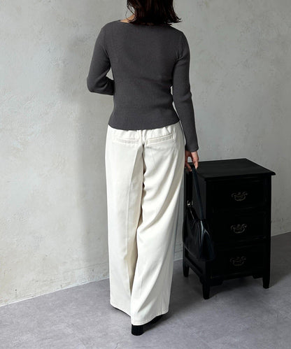 不對稱領口紐扣羅紋針織衫