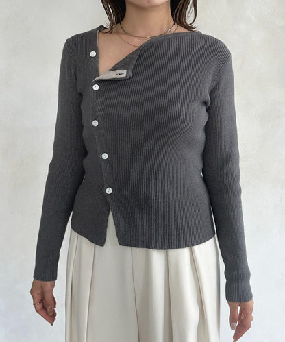 不對稱領口紐扣羅紋針織衫