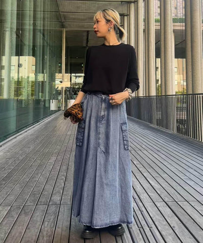 [MAO聯名]天絲牛仔工裝半身裙