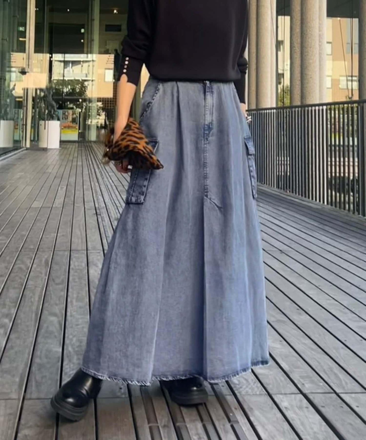 [MAO聯名]天絲牛仔工裝半身裙