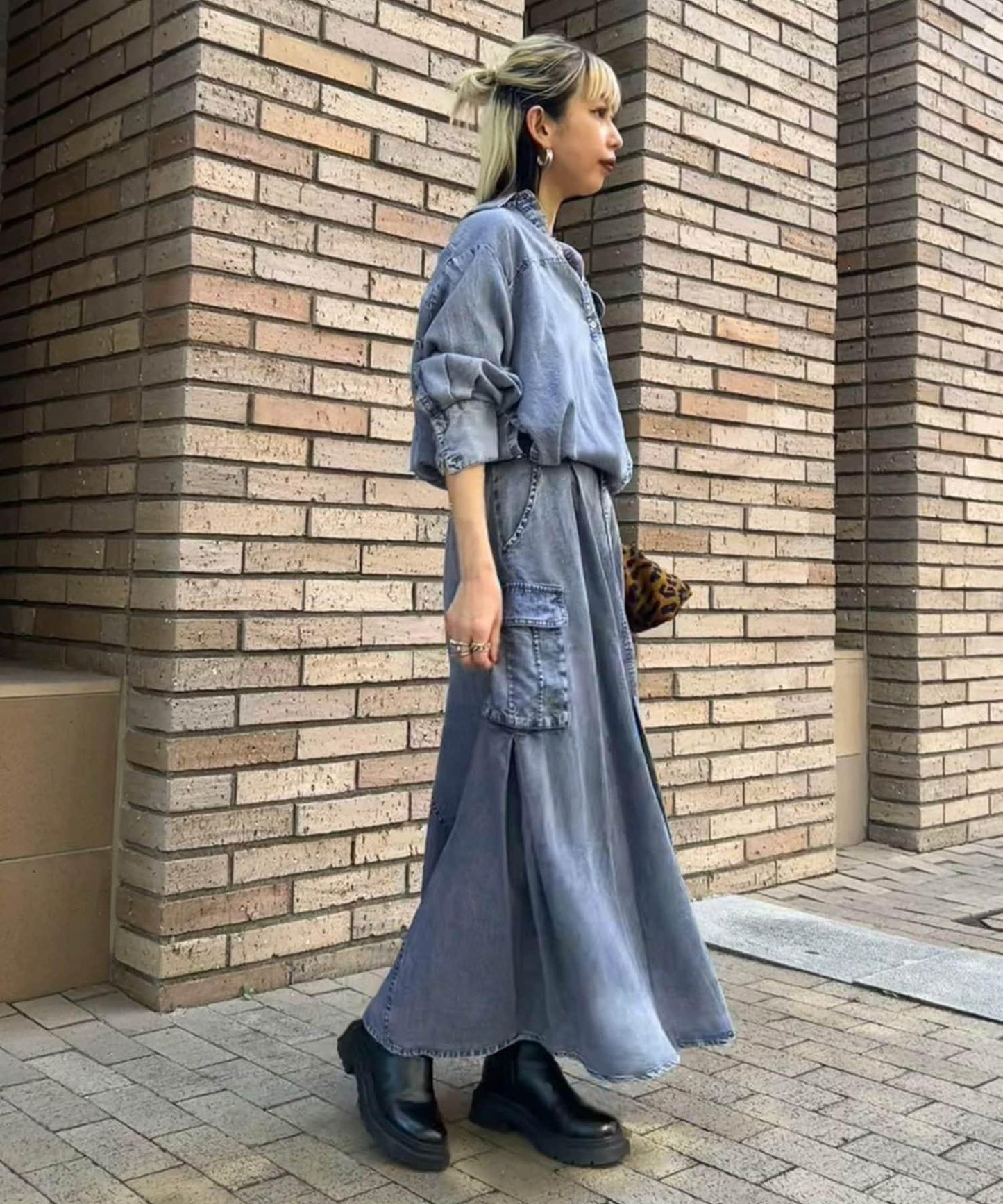 [MAO聯名]天絲牛仔工裝半身裙