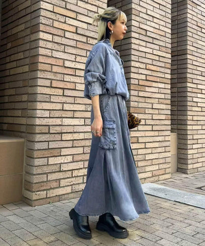 [MAO聯名]天絲牛仔工裝半身裙