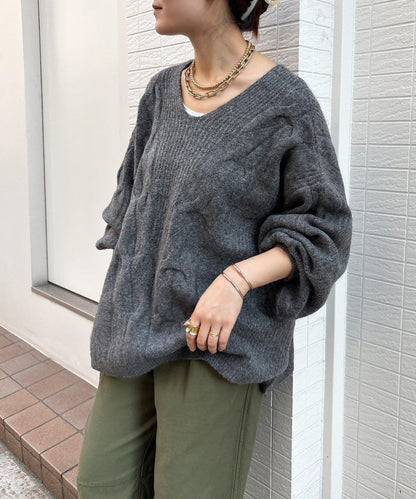 寬鬆麻花針織套頭衫
