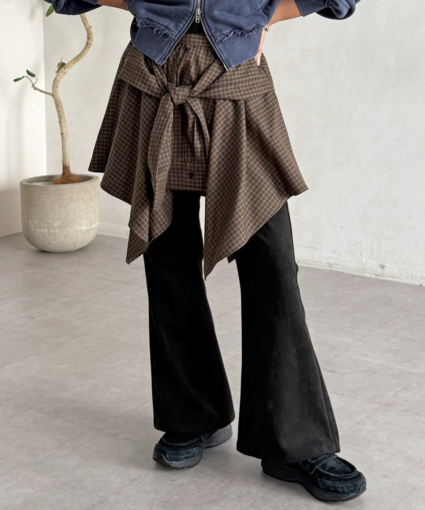 格紋包裹式迷你裙