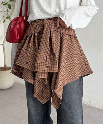 格紋包裹式迷你裙