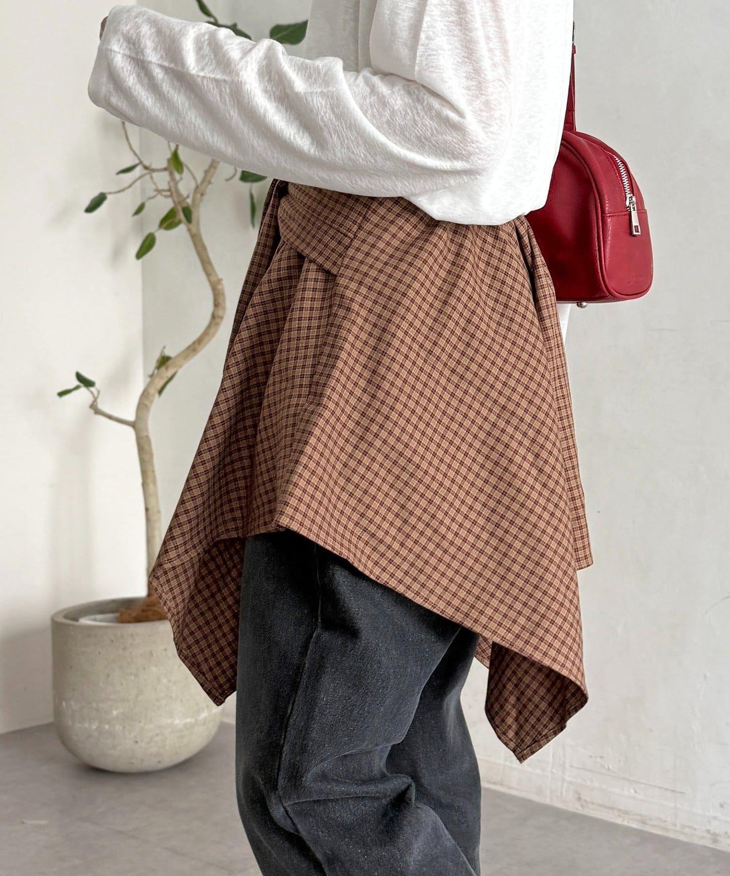 格紋包裹式迷你裙