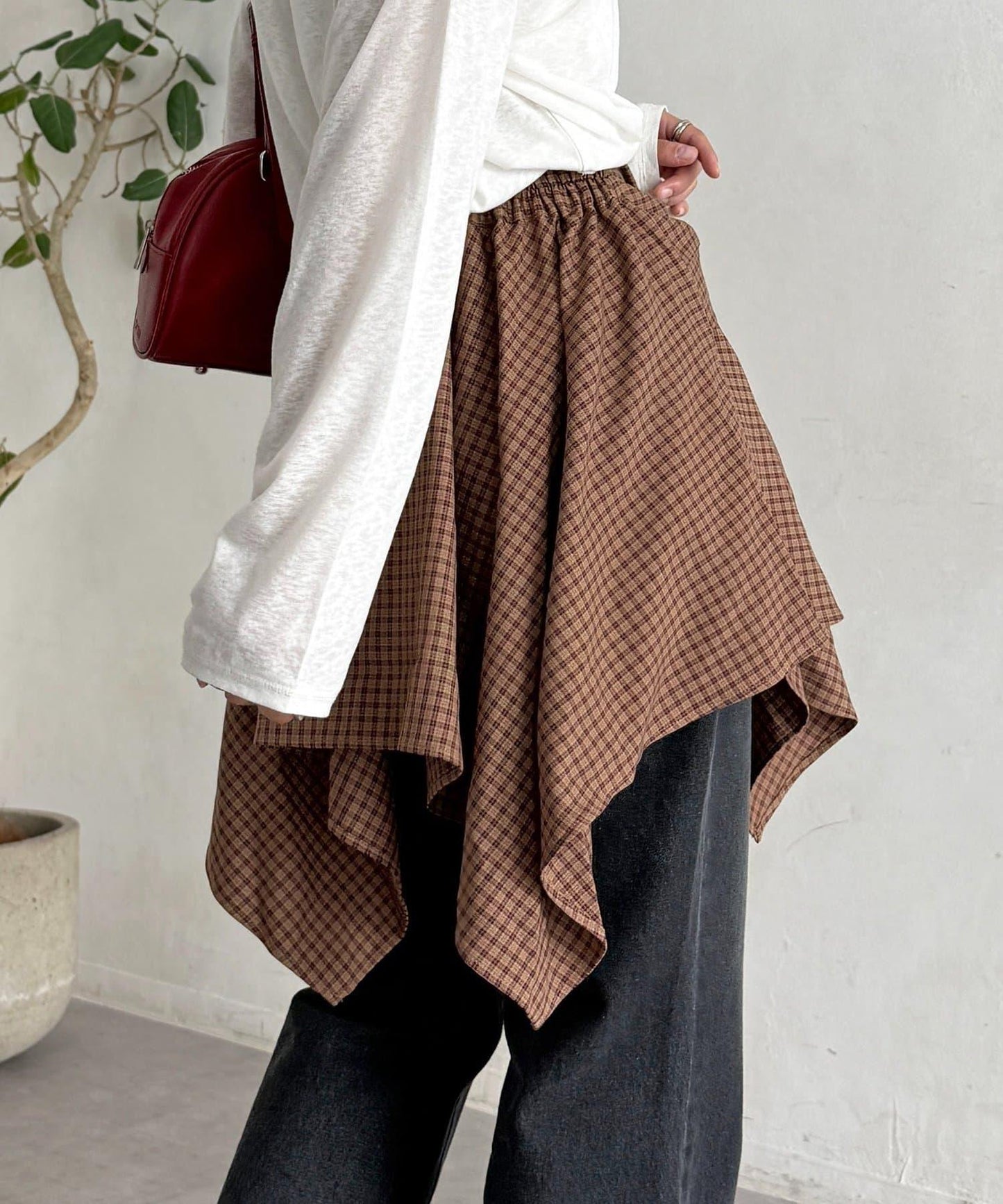 格紋包裹式迷你裙