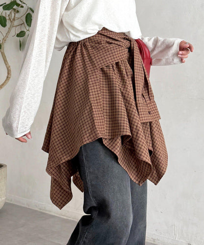 格紋包裹式迷你裙