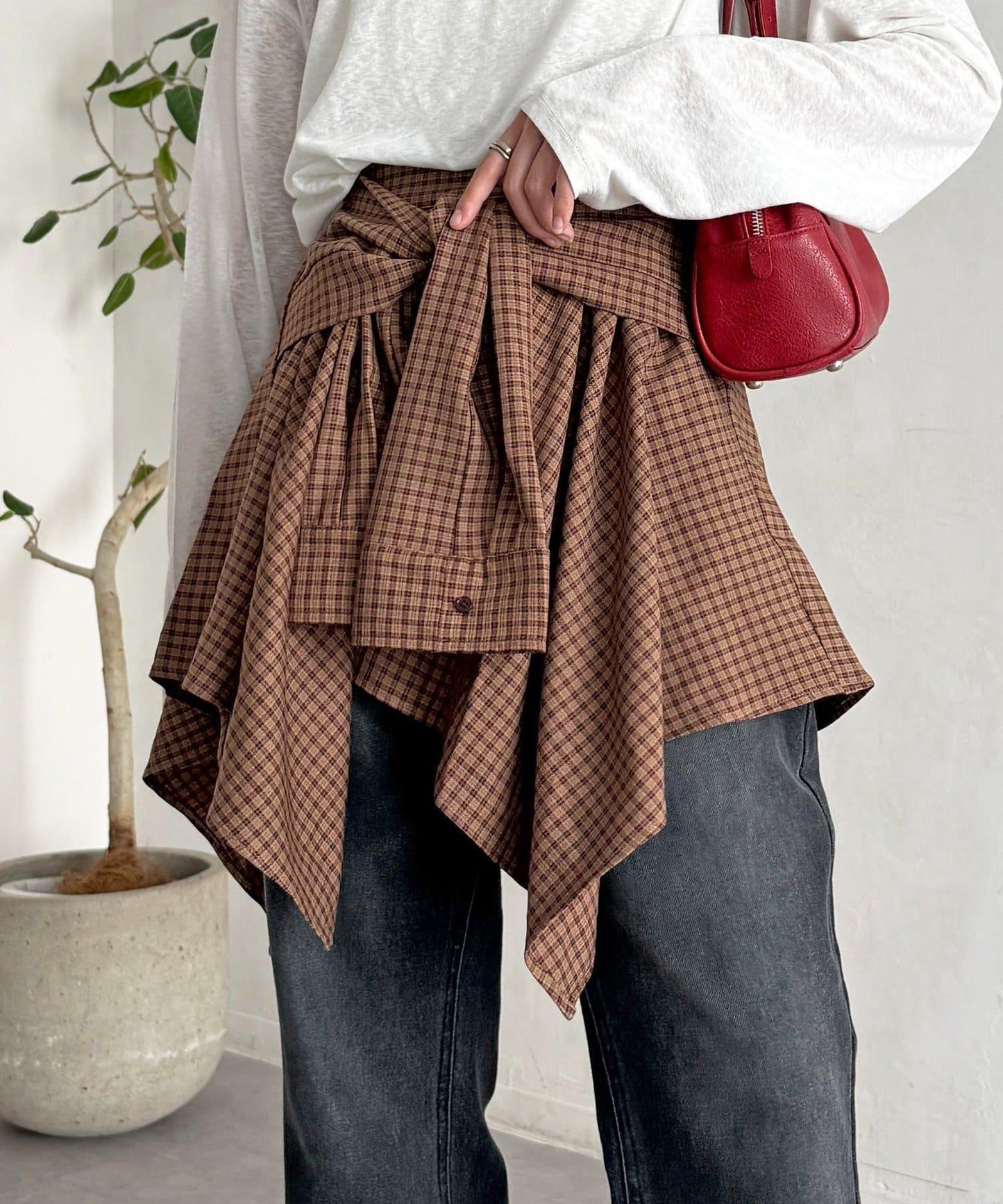 格紋包裹式迷你裙