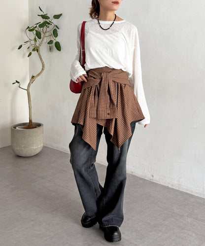 格紋包裹式迷你裙