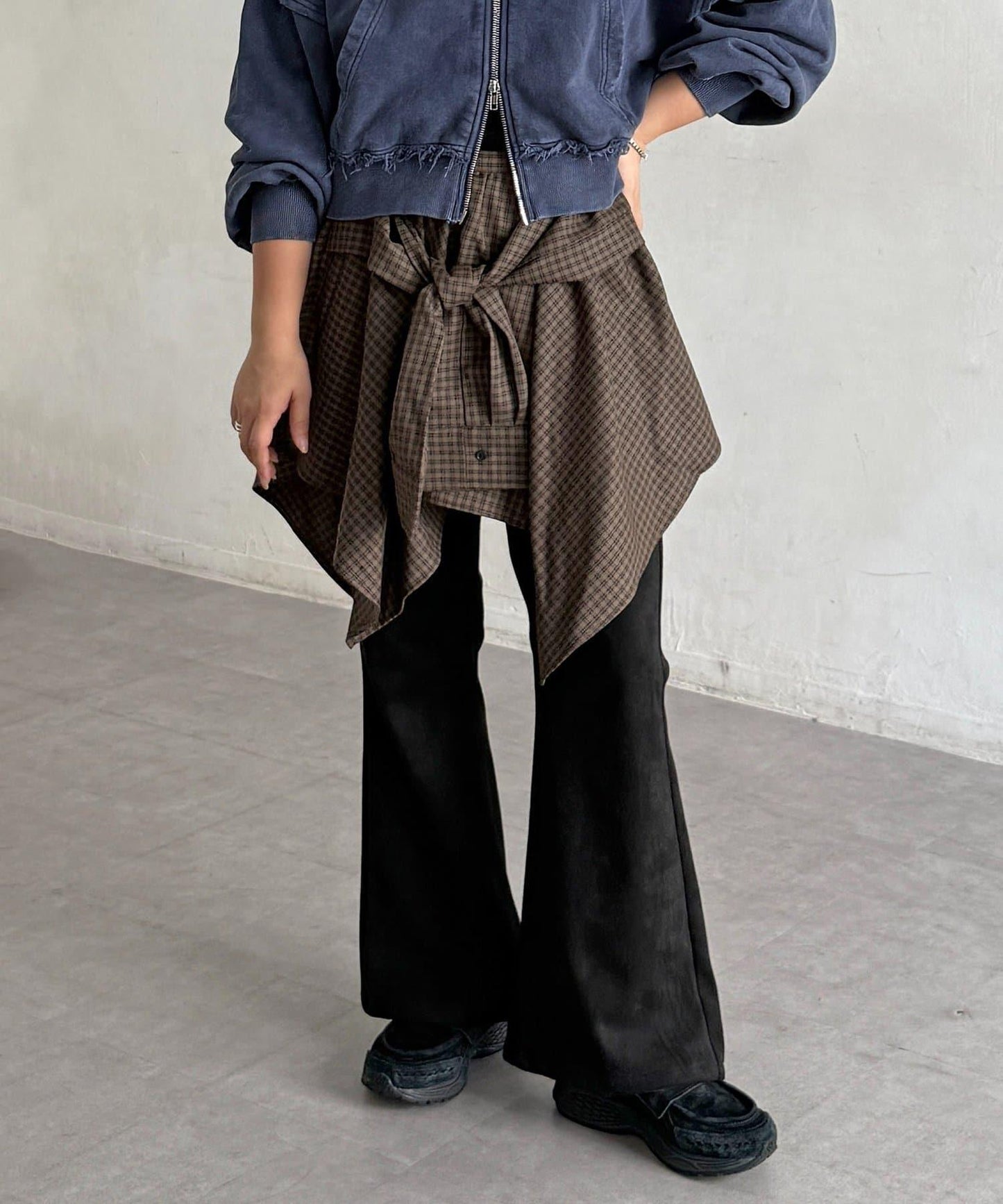 格紋包裹式迷你裙