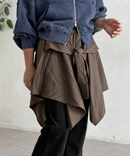 格紋包裹式迷你裙