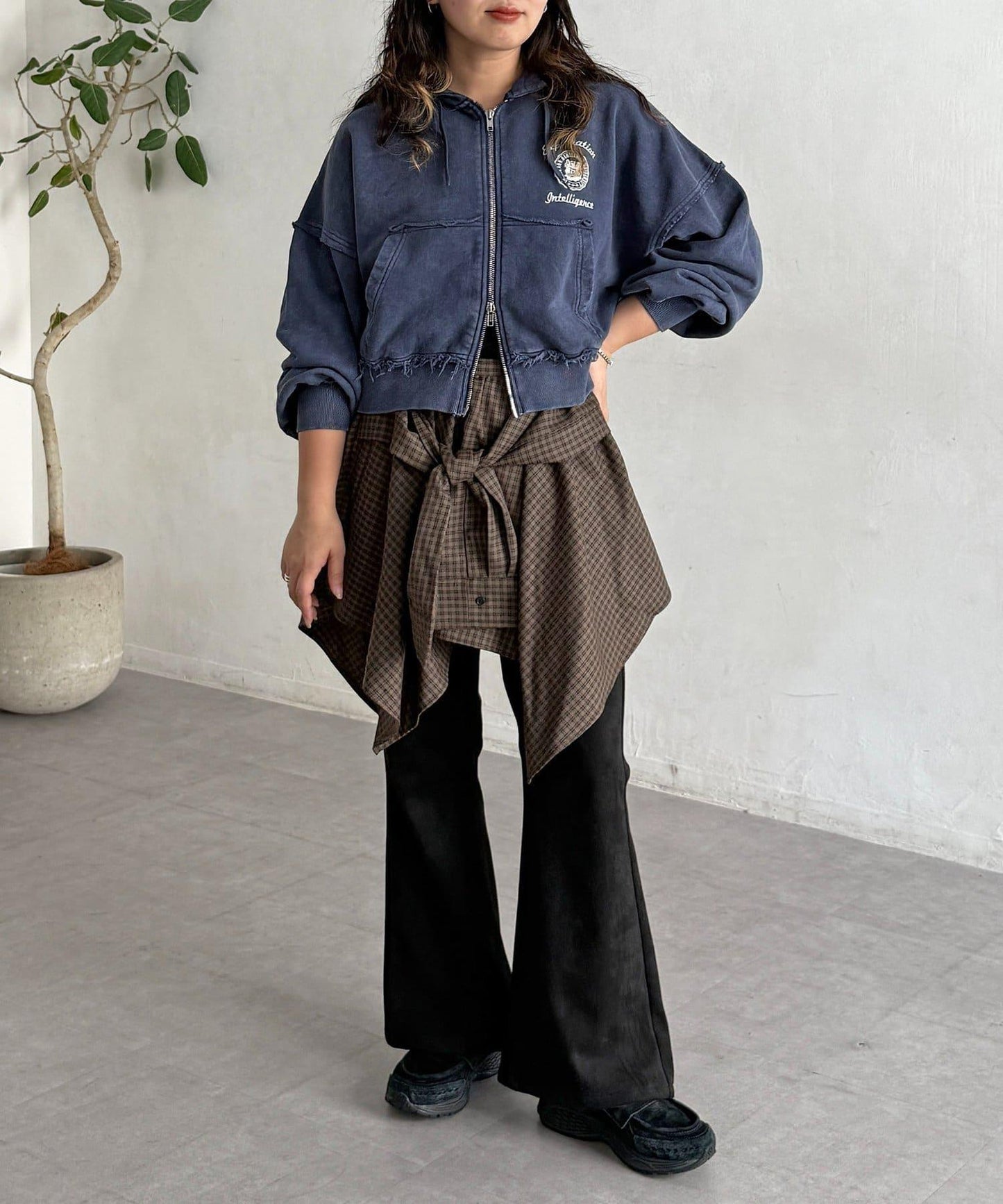 格紋包裹式迷你裙