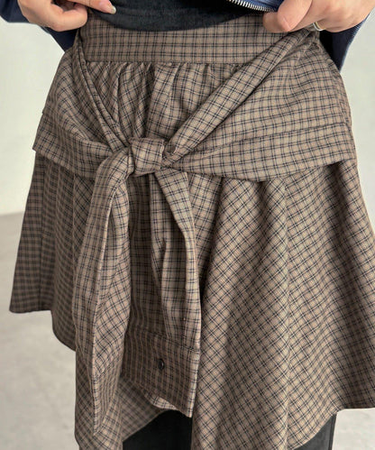 格紋包裹式迷你裙