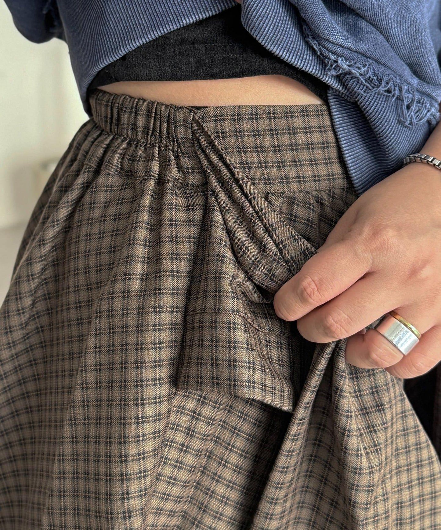 格紋包裹式迷你裙