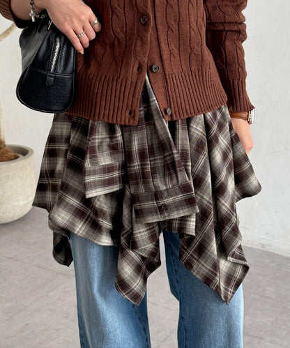 格紋包裹式迷你裙