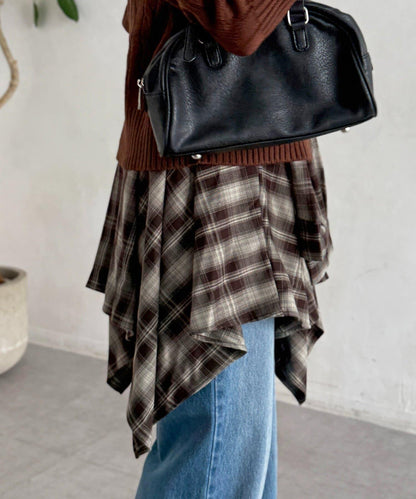 格紋包裹式迷你裙