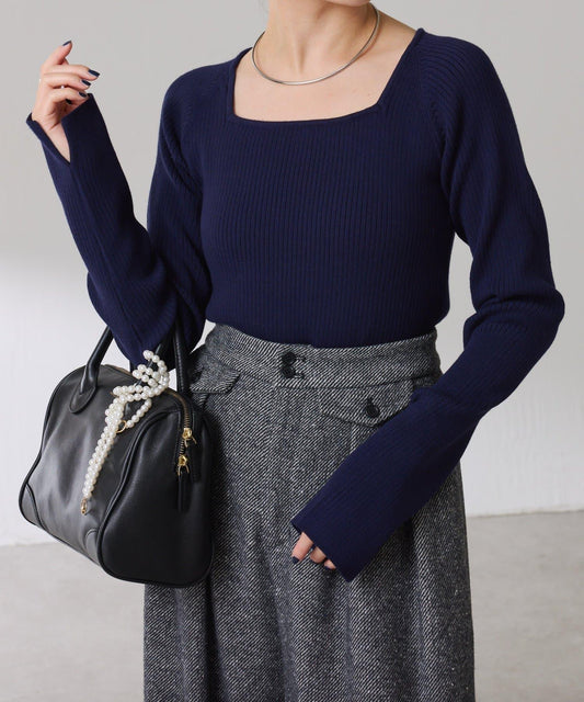 【高級感】深方領羅紋針織衫