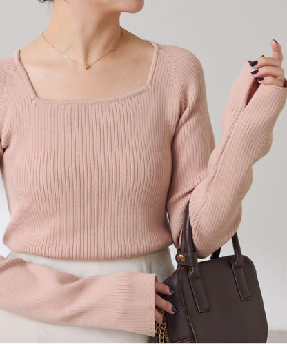 【高級感】深方領羅紋針織衫