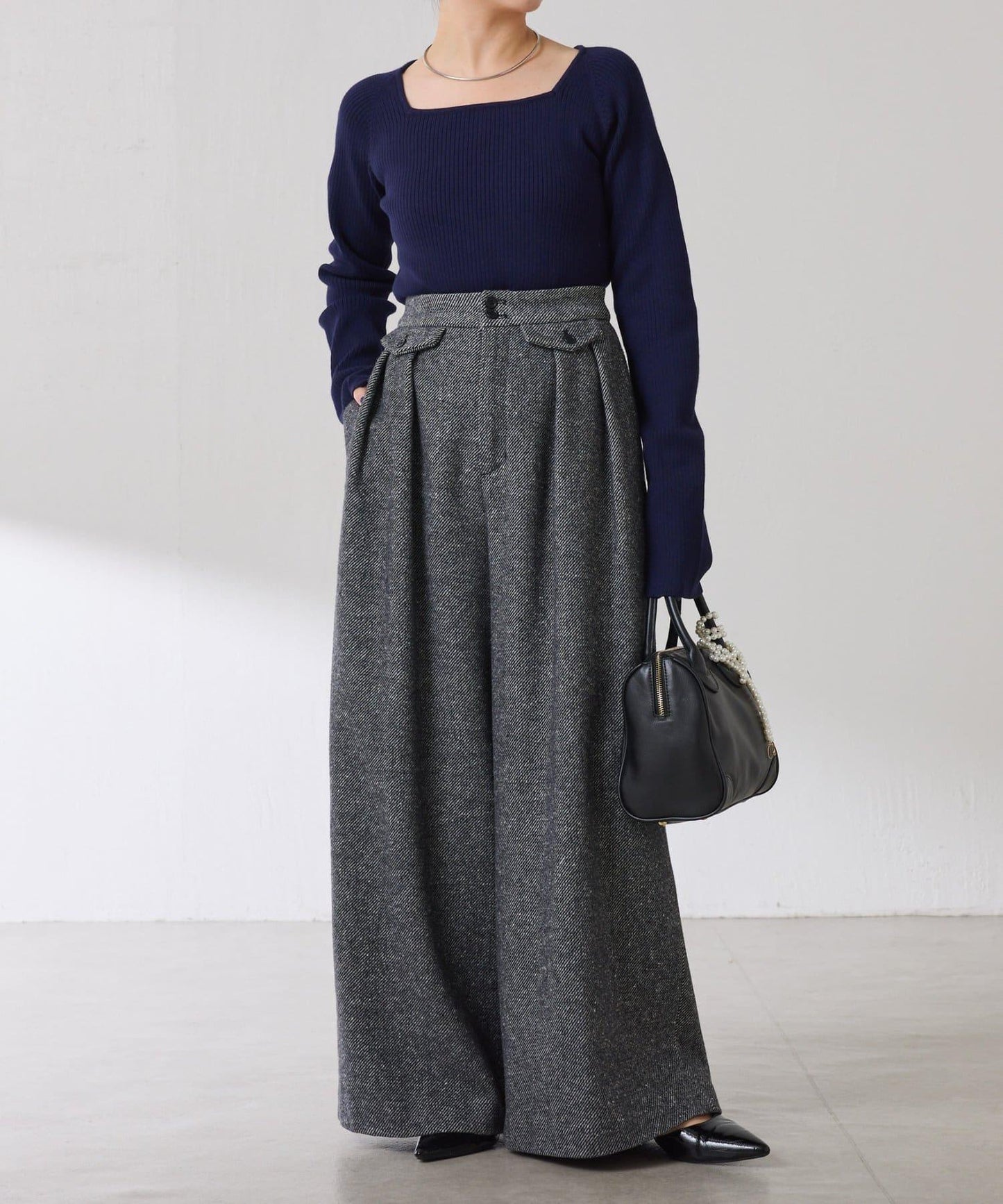 【高級感】深方領羅紋針織衫