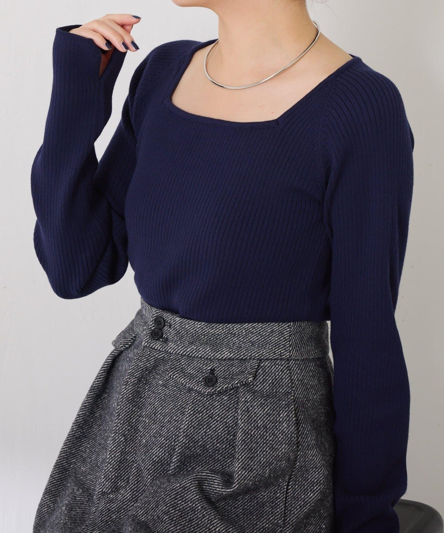 【高級感】深方領羅紋針織衫
