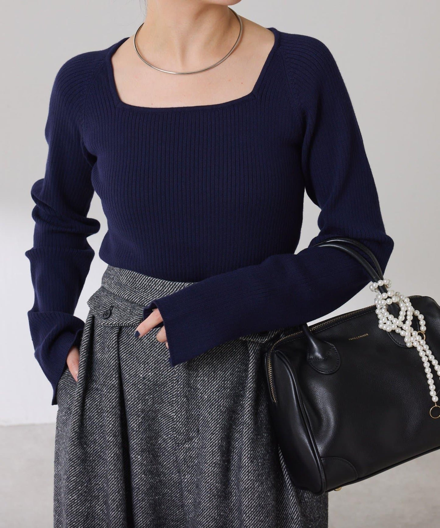 【高級感】深方領羅紋針織衫