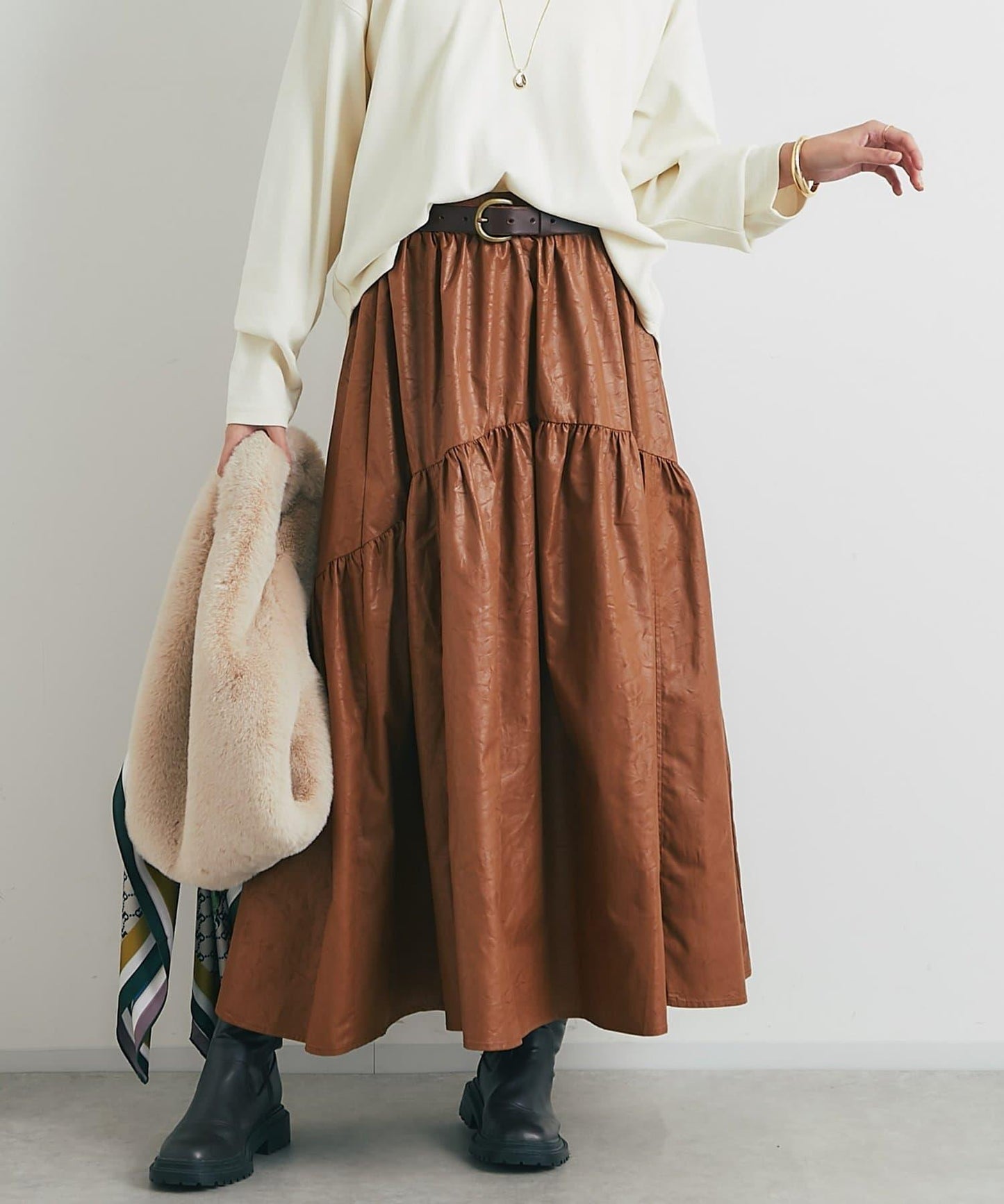 復古風格優雅可愛拼接設計仿舊工藝半身裙