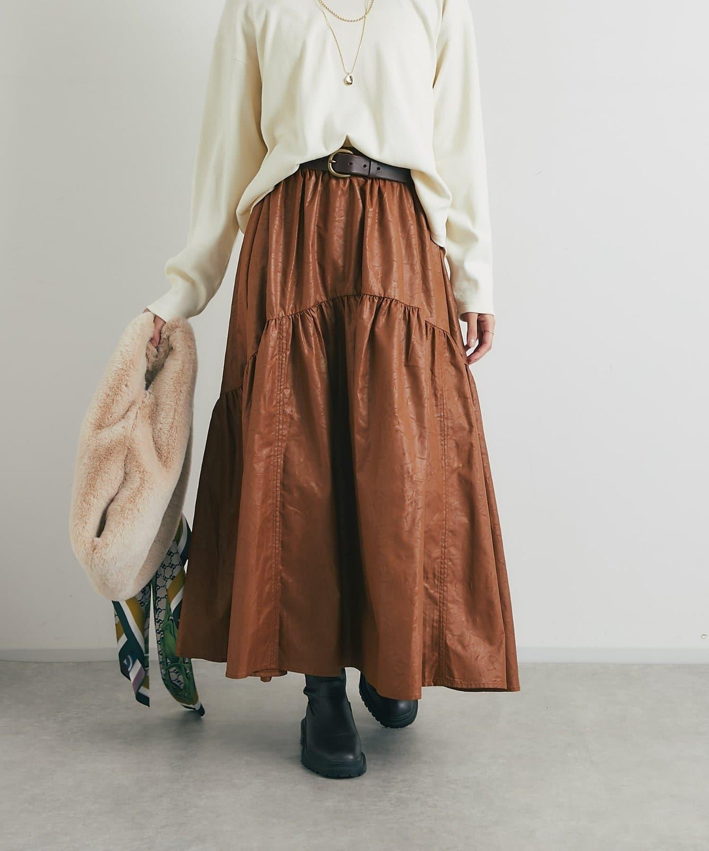 復古風格優雅可愛拼接設計仿舊工藝半身裙