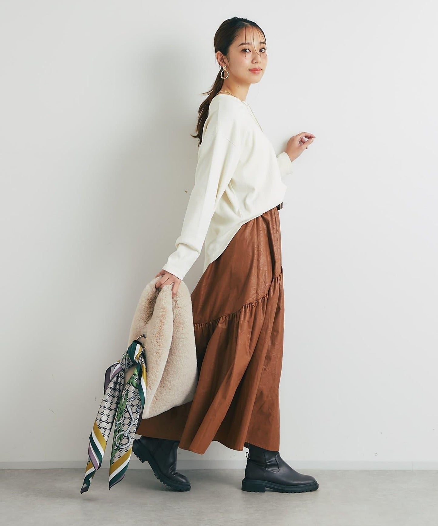 復古風格優雅可愛拼接設計仿舊工藝半身裙