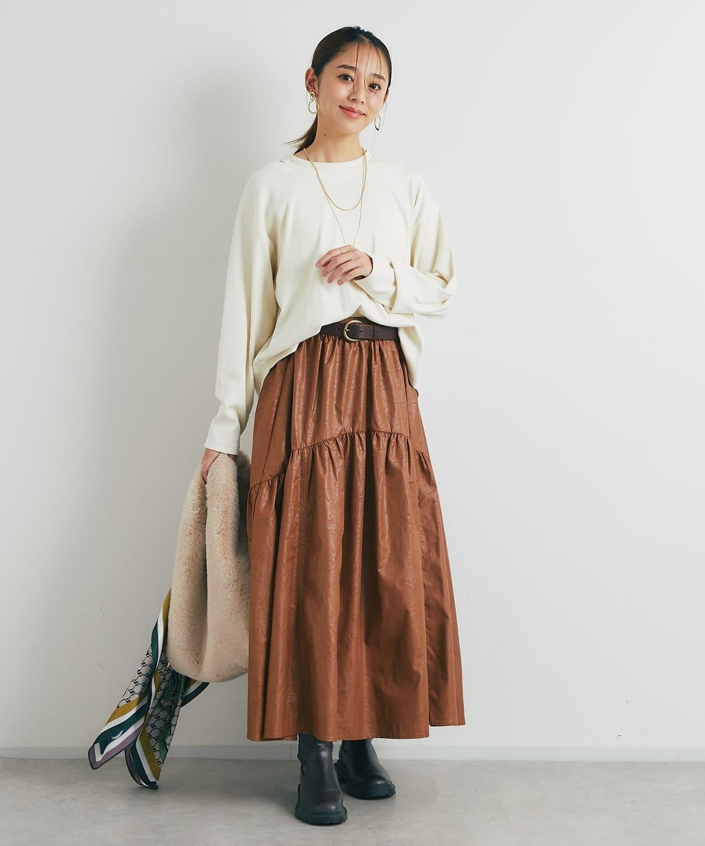 復古風格優雅可愛拼接設計仿舊工藝半身裙