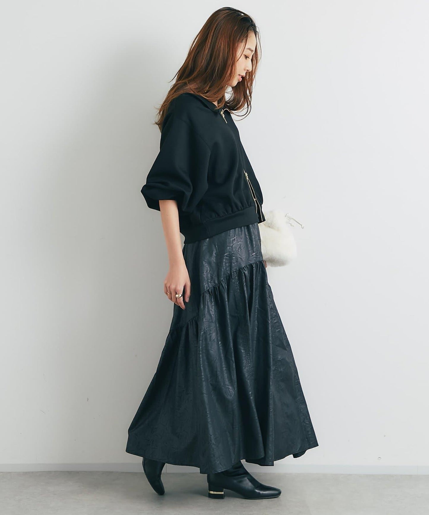 復古風格優雅可愛拼接設計仿舊工藝半身裙