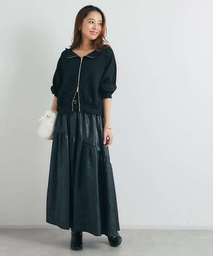 復古風格優雅可愛拼接設計仿舊工藝半身裙