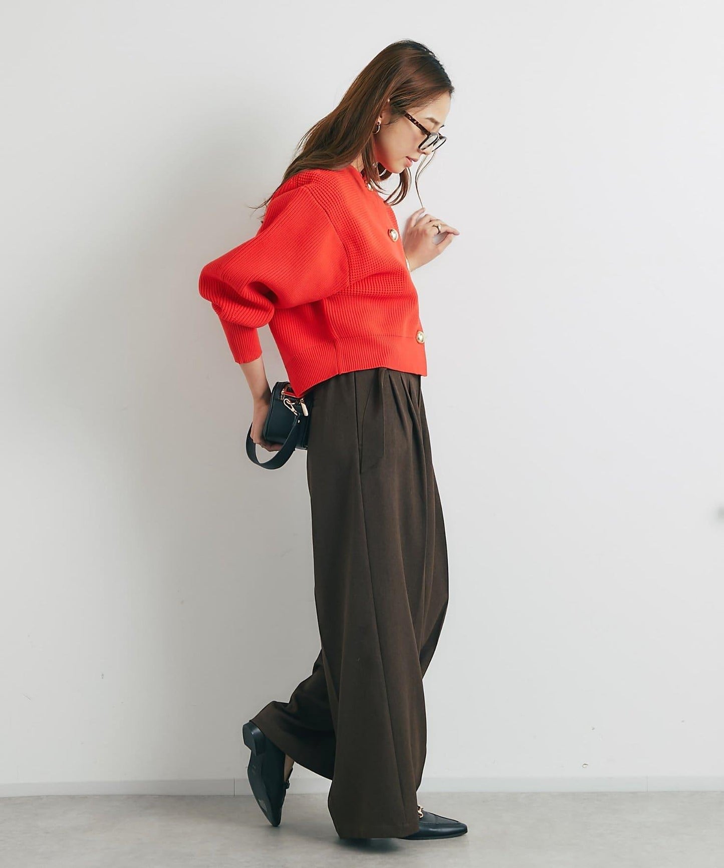 日常百搭大紐扣拼接圖案泡泡袖開衫