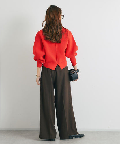 日常百搭大紐扣拼接圖案泡泡袖開衫