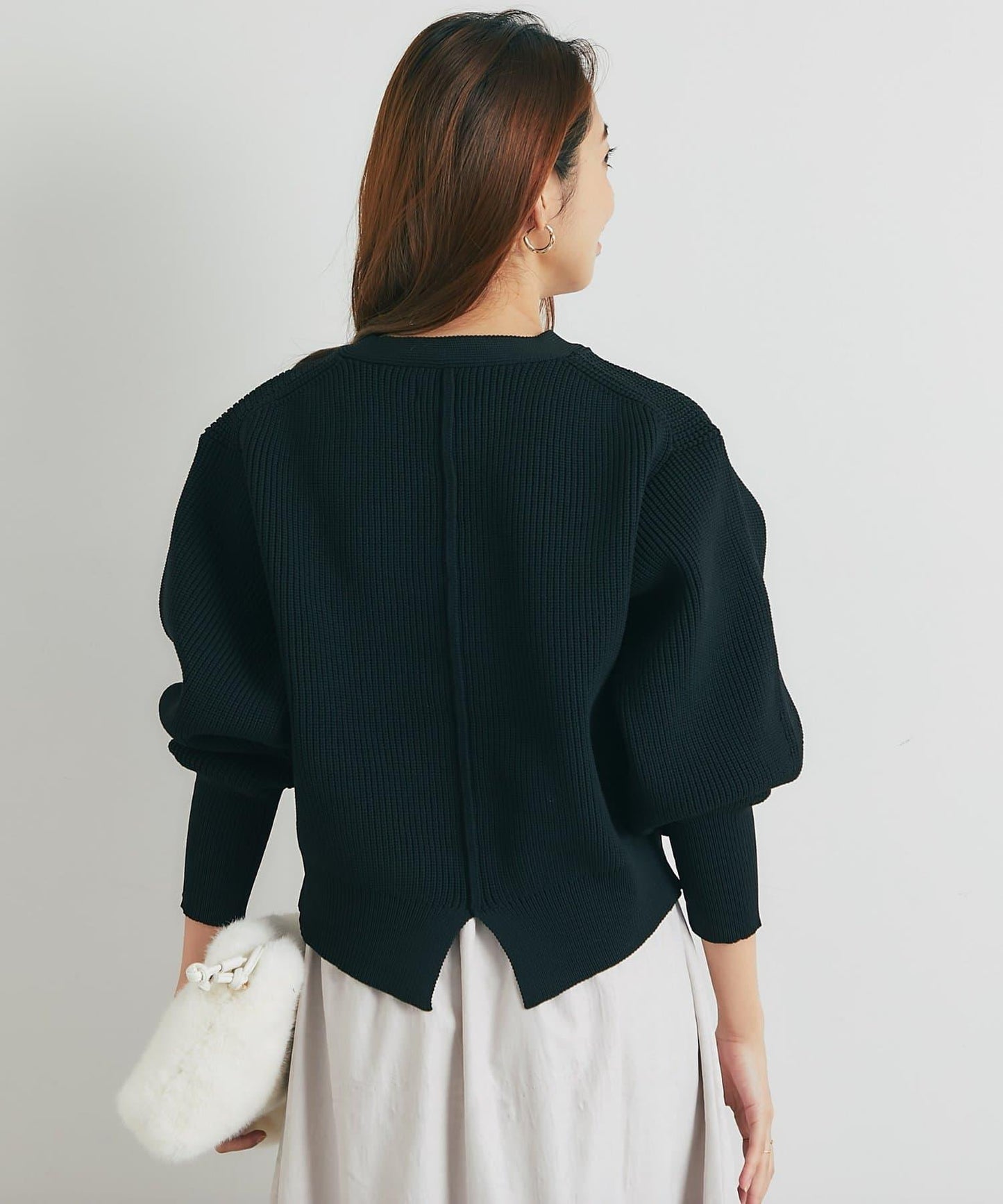 日常百搭大紐扣拼接圖案泡泡袖開衫