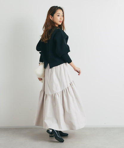 日常百搭大紐扣拼接圖案泡泡袖開衫