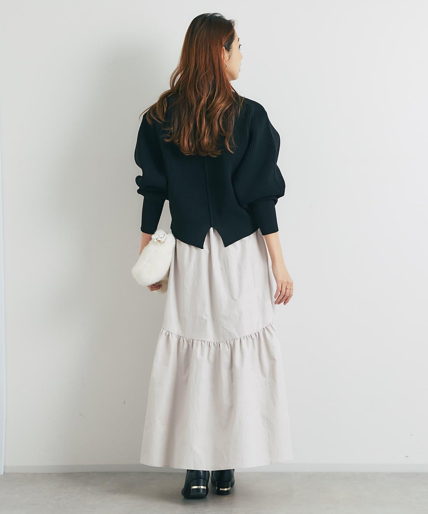 日常百搭大紐扣拼接圖案泡泡袖開衫