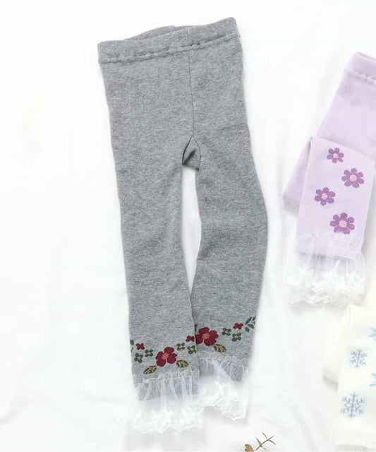 花卉雪花圖案蕾絲拼接打底褲