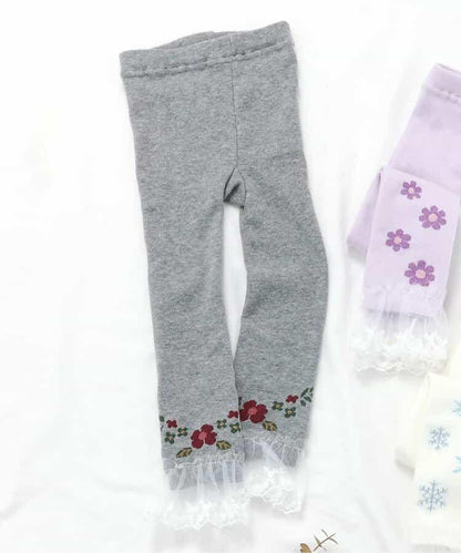 花卉雪花圖案蕾絲拼接打底褲