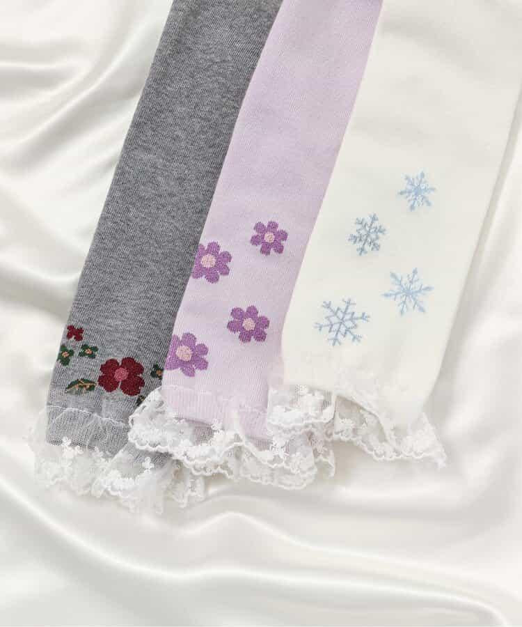 花卉雪花圖案蕾絲拼接打底褲