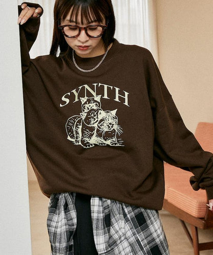 SYNTH 貓圖案加絨衛衣