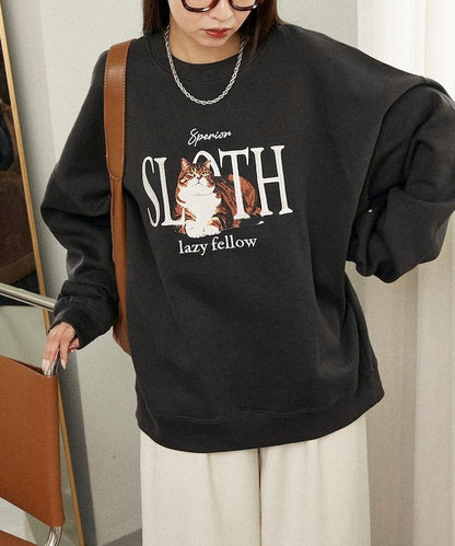 SLOTH 貓圖案加絨衛衣