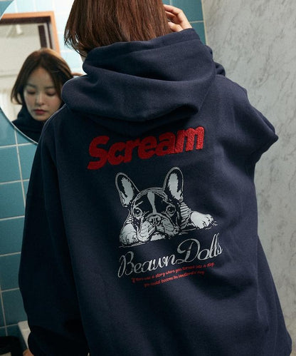 相良刺繡法鬥犬加絨連帽衛衣