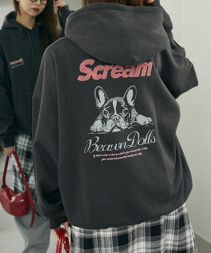 相良刺繡法鬥犬加絨連帽衛衣