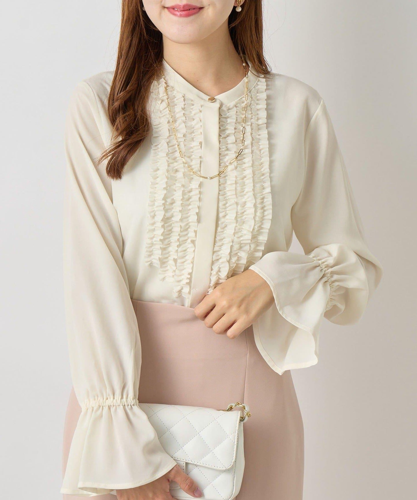 荷葉邊雪紡襯衫