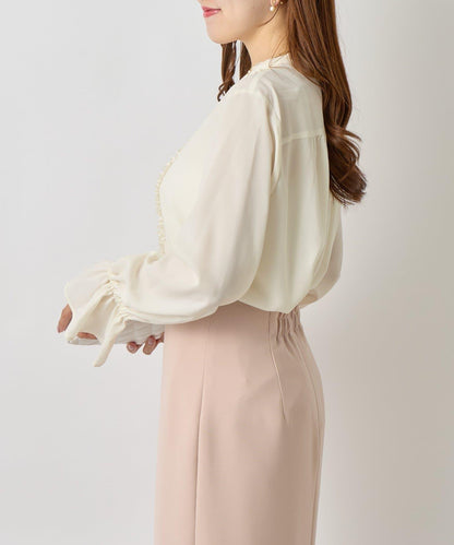 荷葉邊雪紡襯衫