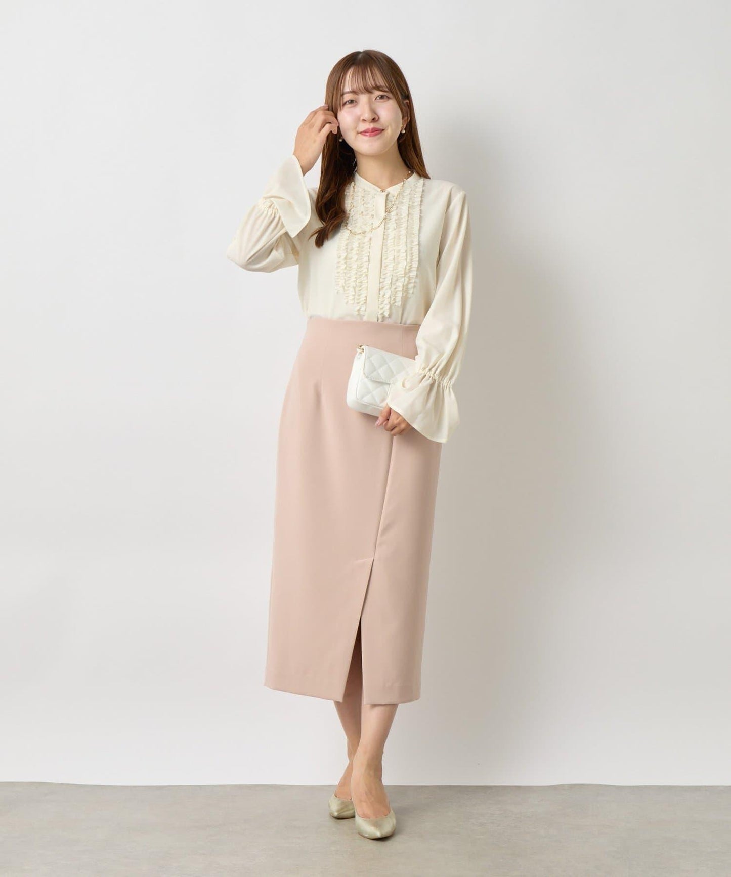 荷葉邊雪紡襯衫