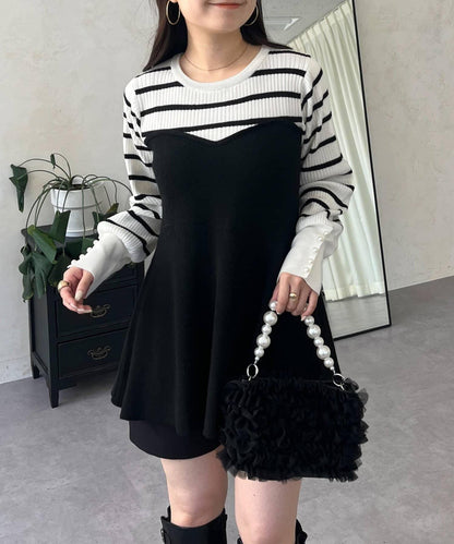 荷葉邊吊帶拼接針織衫